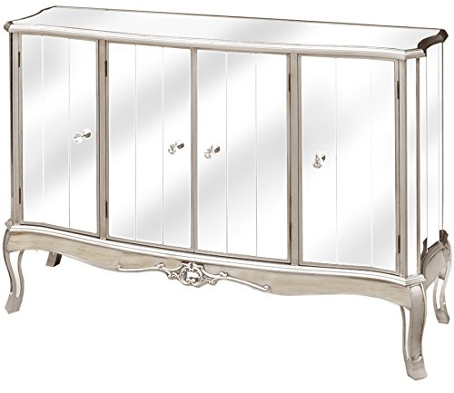 Sideboard verspiegelt Anrichte Silber Schrank Wohnraum verglast Highboard 136cm Wohnraum vic506 Palazzo Exklusiv