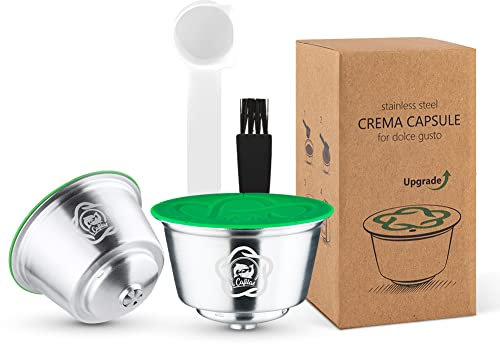 i Cafilas 2PCS Capsule Filtre de Café Réutilisables, Capsules Rechargeables à Café Compatibles avec les Machines Nescafe Dolce Gusto avec 1 Cuillère à Café et 1 Brosse à Nettoyer Marron