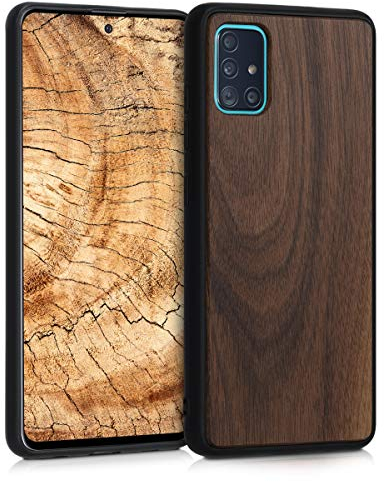 kwmobile Hülle kompatibel mit Samsung Galaxy A51 Hülle - Holz Case - stoßfestes Handy Cover - TPU Handyhülle in Dunkelbraun