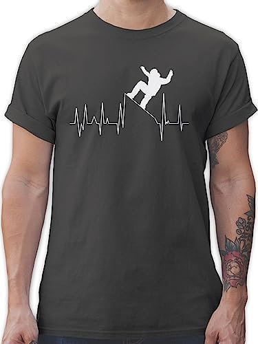 T-Shirt Herren - Skiurlaub Apres Ski - Snowboarding Herzschlag - weiß - L - Dunkelgrau - hüttengaudi Snowboard Tshirt männer Outfit apre t Shirt Geschenk Wintersport für skioutfit Shirts apreski