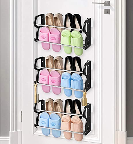 Wall Mounted Shoe Rack, 3 Pack Shoe Rack Organizer Over The Door or On The Wall Hanging Stainless Steel&Plastic Shoe Rack with Hooks for Closet, Entryway,Kitchen