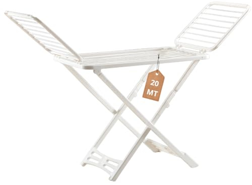 Tomaino - Stendino in Plastica Resistente per Interno ed Esterno - 20 mt - Stendibiancheria Pieghevole con Ali e Rotelle - 197x56x124 cm
