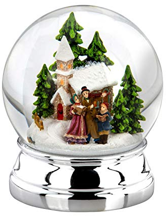 H.Bauer jun. Große versilberte Glas Schnee-Kugel mit bunter Winterlandschaft &Familie Ø 10 cm - Chrismas Deko Schüttelkugel - Traumkugel für Winter & Weihnachten