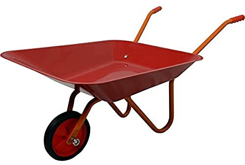 HOME It® Brouette pour Enfant 10L – Tricycle de Jardin en Acier avec bac Plastique, Roue Ø14 cm, poignées avec butée, Jouet extérieur Robuste pour Enfants 3-6 Ans, Rouge/Jaune
