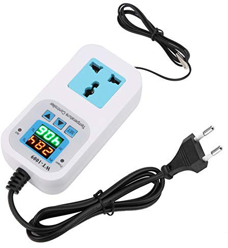 Kadimendium Digitaler Temperaturregler Digitaler Doppelanzeige Thermostat Elektronische Steuersteckdose 10A 110 220V(EU plug)