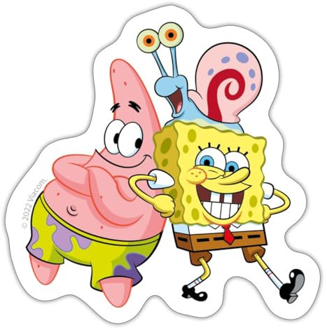 Spreadshirt SpongeBob Schwammkopf Mit Patrick & Gary Sticker Aufkleber, 10 x 10 cm, Mattweiß