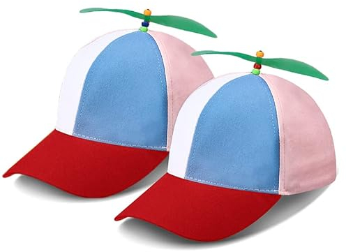 2 Stücke Propeller mütze Helikopter Cap Baseball Kappe Bunte Mütze Night Fluoreszierender Propeller Baseball Cap,Leuchten Im Dunkeln Propeller,für Erwachsene & Kinder-Größenverstellbar-56-60cm(rot)