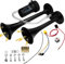 WADEO Tromba ad aria compressa da 12 V, clacson, doppio tubo corno, cromo zinco Dual Trumpet Air Horn con compressore per tutti i veicoli da 12 V, camion, treno, auto, furgone, moto (nero)