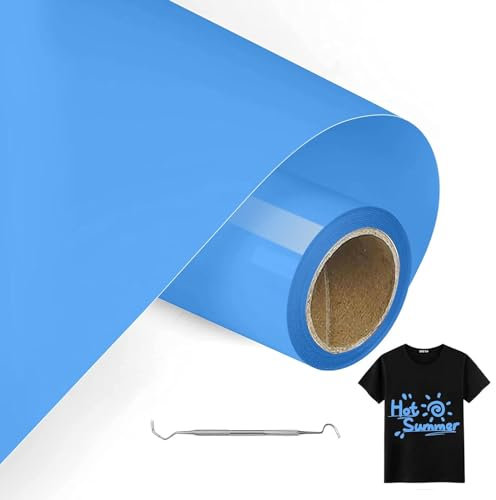 MeYuxg Vinilo Textil Azul - 30,5 CM x 6 M Rollo Termoadhesivo para Cricut & Cameo - Fácil de Cortar & Desherbar (Azul Celeste)