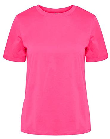 PIECES Pcria Ss Fold Up Solid Tee Noos Bc Femme T-shirt, Rose Vif, XS