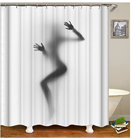 Mesnt Duschvorhang Stoff 180x200, Sexy nackte Frau Silhouette Duschvorhänge für Badezimmer mit C-Ringe, Dunkelgrau Weiß