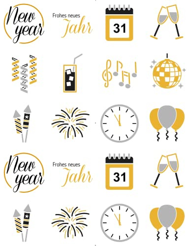 Bedruckte Oblaten rund - Silvester in verschiedenen Größen und Papier (Dekor-Plus Papier, 20 Stück x 5cm Durchmesser)