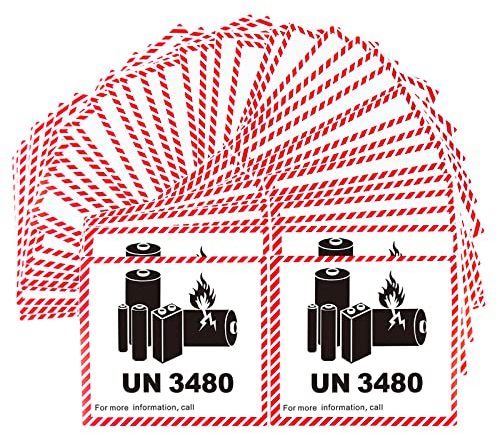 PACK4YA UN3480 110 x 120 mm Lithium-Ionen-Akku Transport Warnhinweise selbstklebend 50 Aufkleber