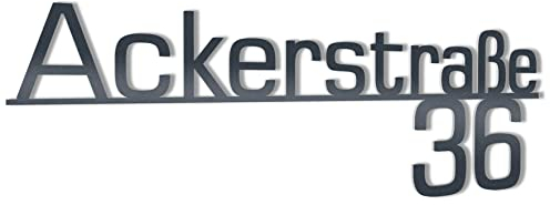 Zalafino Hochwertiger Edelstahl Schriftzug - Straße und Hausnummer - Selbst gestalten (Anthrazit RAL 7016, 50 cm Schriftzuglänge)