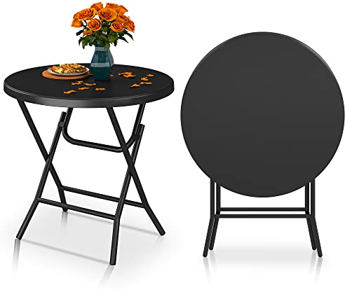 YITAHOME 80cm Gartentisch, Runder Klapptisch, Balkontisch Klappbar, Campingtisch Wetterfest für Outdoor Party Strand BBQ, mit Rostfreie Metallrahmen, 80 x 80 x 74cm, Schwarz