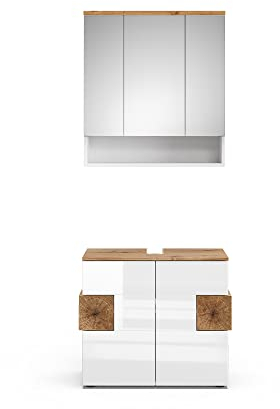 Vicco Set di mobili da bagno Eden, Bianco lucido/Rovere artigianale, 2 parti
