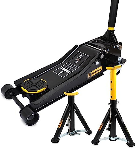 RocwooD Trolley Jack 3 Ton Tonne Low Profile Hydraulic & Axle Stand Set 3 Ton Foldable Foldinng Floor Lifting Lift Car Van Garage Repair Tool Portable Workshop Equipment