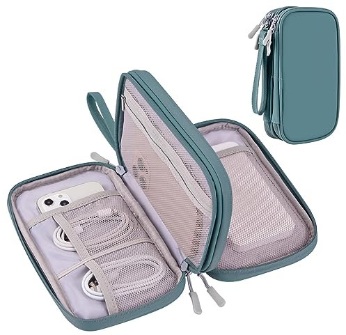 DDgro Kabeltasche, Reise-Organizer für Kabel, technisches Zubehör, Elektronik, Ladegerät, Handy, Schlüssel, Powerbank (Aquablau, PU-M)