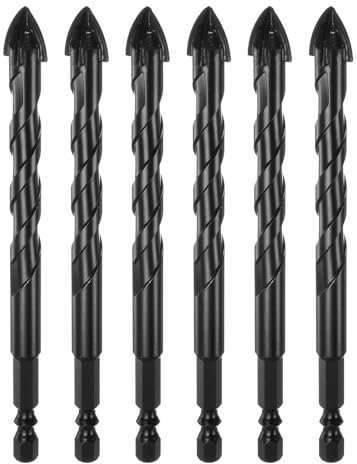 sourcing map 6pcs Concrete Masonry Drill Bits 14mm (9/16) Tungsten Carbide Tip Chrome Plated Long Triangle Cross Drill Bit for Ceramic Tile Brick Glass Plastic Wood, Black