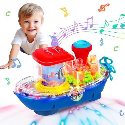 SWTOIPIG Jouets pour bébé Jouet de Bateau Transparent avec lumière et Musique, Jouet à engrenage mécanique électrique pour garçons Filles Cadeaux pour Tout-Petits pour