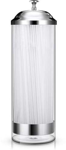 Patelai 10.6 Inch Plastic Straw Dispenser and 100 Pcs Drinking Straw Organizer Container with Stainless Steel Lid Transparent Drinking Holder(Clear,Transparent)
