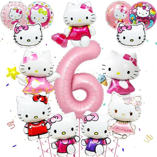 Geburtstag Luftballons Mädchen, 14 Stück Luftballon Geburtstag Kit, Folienballon Katze Weiß Rosa, Thema Party Ballon Dekoration, Folienballon Deko für Kinder, Kindergeburtstag Party Dekoration (6)
