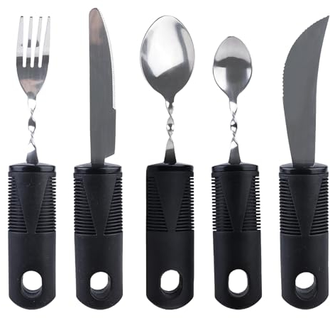 5pcs Ensemble De Couverts Pliables, Set D'ustensiles Avec Couteau Fourchette Cuillere Couverts Pour Personnes Âgées De Parkinsonavec Poignées Extra Larges Pour Personnes Âgées, Handicapées, Arthrite