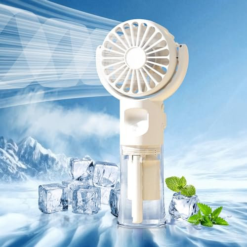 Mini Handheld Fan, Humidifier Mist Handheld Fan, Rechargeable USB Fan for 4 Adjustable Speed, Portable Handheld Fan for Girls Women Kids Outdoor Travelling or Indoor Office Home Humidifier (White)