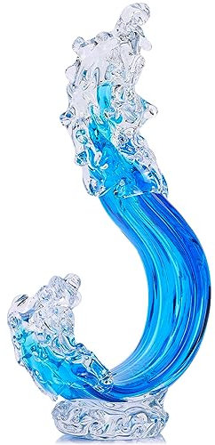 Blaue Glas-Strandhaus-Deko, Handgeblasene Ozeanwellen-Dekoration, Hohe Blaue Glasskulptur Für Zuhause, Ozeanwellen-Fusing-Kunstfigur, Für, Strand, Küsten, Nautische Büros Oder Geschenke Für Surfer