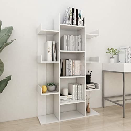 ARKEM Bücherregal Hochglanz-Weiß 86x25,5x140 cm Holzwerkstoff Sideboard Jugendzimmer Möbel