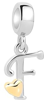 Symretie Damen A-Z Buchstaben Charm Anhänger Initial Beads Charms mit Gelbem Herz Kompatibel mit Europäischen Armbänder und Halskette