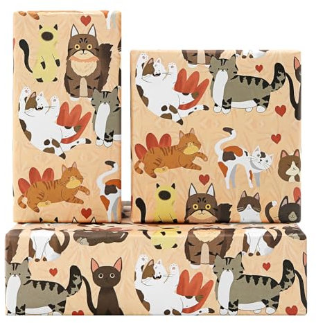 Geschenkpapier mit Katzenmotiv für Mädchen, Jungen Kinder, Bezauberndes Katzen-Design Geburtstags-Geschenkpapier, 4 Bögen 50x70 cm, Geschenkpapier für Geburtstag, Babyparty, Katzenparty
