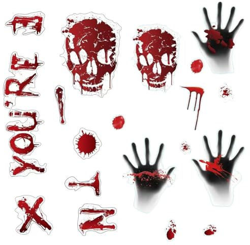 Halloween Dekorationen, Blutflecken, Wandaufkleber, Blut Fußabdrücke, Handabdrücke, Geister Äxte, Requisiten Aufkleber, Schaufenster Aufkleber (Realistisches Blutgesicht rot und schwarz)