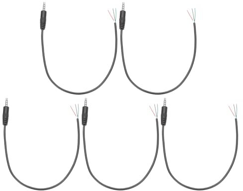 sourcing map 5pcs 3.5mm Male Jack to Bare Wire Open End Replacement TRS 4 Pole Stereo 1/8 Audio Cable Plug Jack for Earphone Headphone Cable Repair, 0.30m