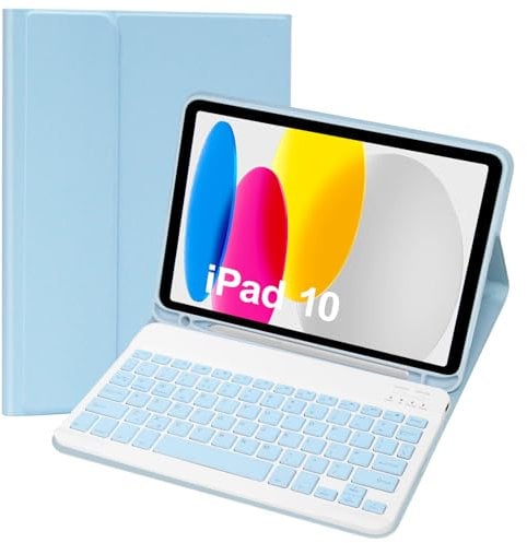Case with Keyboard for iPad 11th Generation A16 11 inch 2025, UK layout Keyboard Case for 10th Gen 2022, Slim Case with Detachable Bluetooth Keyboard and Pencil Holde for iPad 11/10 Gen, Blue
