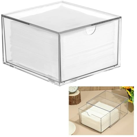 Rainmae Disposable Face Towel Holder, Face Towel Storage Box Bin, Stackable Clear Makeup Organizer with Drawer for Clean Skin Club Face XL Towels Holder for Vanity Bathroom and Makeup Organization