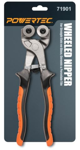POWERTEC Wheeled Tile Nippers for Glass, Ceramic, Porcelain, and Mosaic - Ergonomic Soft Grip, Heavy Duty 22mm Tungsten Carbide Scoring Wheels Cuts and Trim Tile Up to 1/4” (71901) 1 Pack