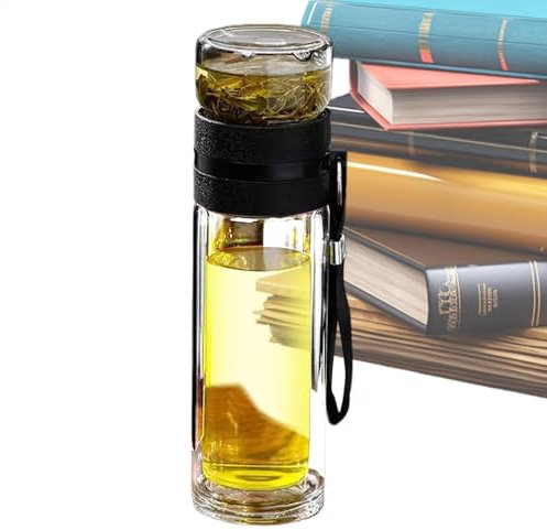Teeflasche mit Sieb to Go - Trinkflasche 500ml aus Borosilikatglas - BPA-frei & Bleifrei - Thermo Glasflasche mit Teesieb aus Edelstahl, Bambusdeckel & Hülle - Geschenkset Tea Infuser von WeightWorld