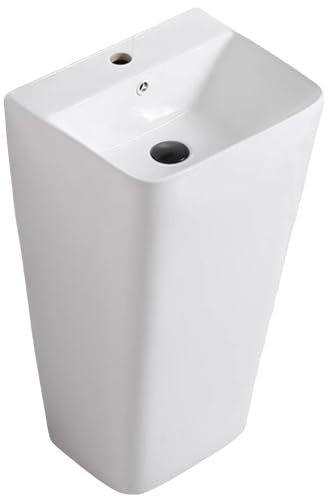 GLJTUO Lavabo sur Colonne en Céramique Monobloc, Lavabo De Salle De Bain sur Colonne avec Trop-Plein, Lavabo sur Colonne Rectangulaire dans Un Lavabo en Porcelaine Blanc Brilla(Without Faucet)