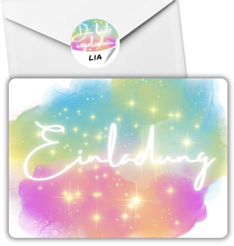 celebr8te 12x Glitzer Wolken Einladungskarten - Für den Kindergeburtstag von Mädchen - UV Hochglanz Glitzer Party Geburtstagseinladungen +12 Umschläge +12 Sticker
