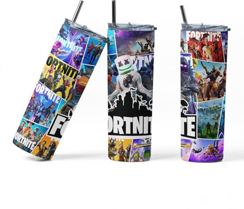 Gaming Fortnite Inspired Gaming Design Tumbler 750ml Stainless Steel Water Bottle with Metal Straw and Straw Cleaner Gift for Boys Easter Gift for Any fortnite Loving Gamer