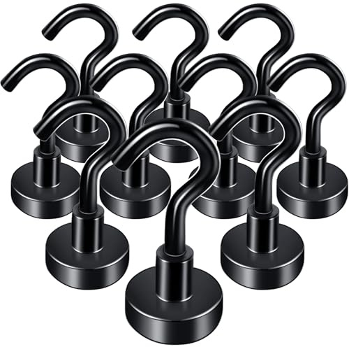 Anelueeoo 10 Stück Magnethaken Klein Magnethaken Extra Stark 16mm Magnet Haken Neodym Magnete mit Haken Haken Magnetische für Küchen Camping Grill Büro Outdoor und Kreuzfahrt Zubehör Schwarz