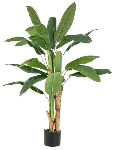RELAX4LIFE Künstliche Paradiesvogel Pflanze, Bananenbaum Kunstpflanze 160 cm, künstliche Tropische Palme mit 18 PE-Blättern, künstliche Pflanzen im Topf, Dekopflanze für Balkon, Zuhause, Garten, Büro
