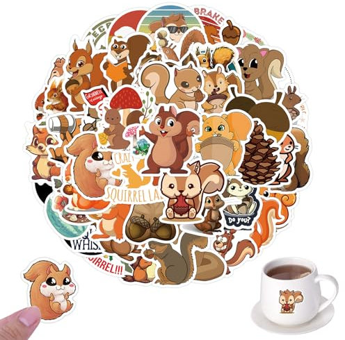 60 Stück Eichhörnchen Aufkleber Pack,Eichhörnchen-Aufkleber-Set,Wasserfeste Squirrel Sticker Set,Eichhörnchen Aufkleber Für Laptop,Tier Sticker,Eichhörnchen Deko Für Laptop,Gitarre,Skateboard,Telefon