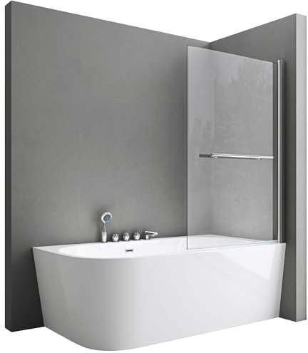 doporro Parete per Vasca Sopravasca da Bagno Doccia 95 x 140 cm Pannello Girevole 180° in Vetro Temperato 6mm Trasparente con Maniglia Portasciugamani Montaggio Reversibile Cortona1121