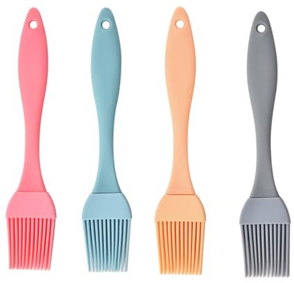 Backpinsel Silikon,4 Stück Silikonpinsel Silikonpinsel Küche BBQ Grillpinsel Silikon-Backbürste für Rühren, Kochen, Grillen, Gebäck, Eingelegt(4 Farben)