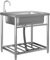 Evier Inox Cuve Simple, Évier Autoportant Avec Robinet Et Support, Pour, Cuisine, Garage, Restaurant, Jardin(53 * 40cm/21 * 15.7in)