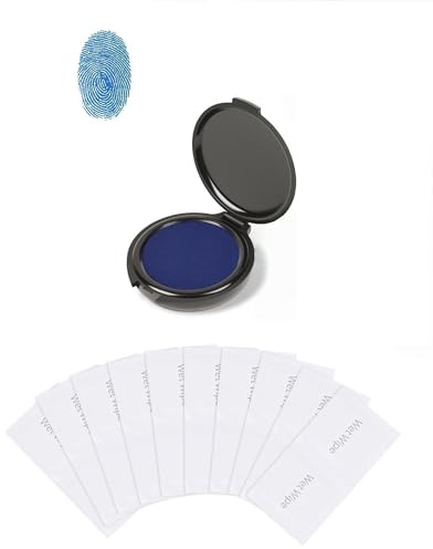 Fingerabdruck-Stempelkissen mit Reinigungstuch, Tragbar Daumenabdruck Tintenkissen für Büro & Dokumentenbeglaubigung(Blau)