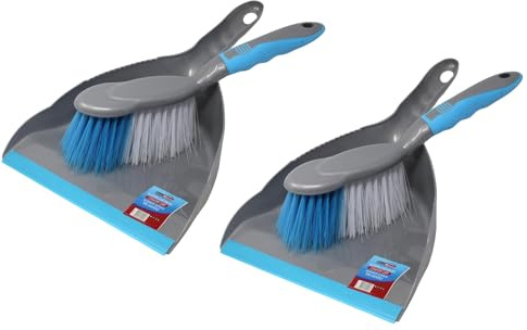 BH | Dustpan and Brush Set | Plastic | Grey Blue | 2 Set | Soft Grip | Household Cleaning | Portable Ergonomic | TPR | Home and Office Use - By Best House