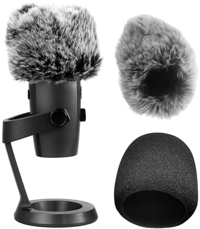 2pcs Popschutz Satz, Mikrofon Popschutz Set, Schaumstoff Pop Filter und Fell Windschutz für Mikrofon, Windschutz Mikrofon für Außenaufnahmen, Podcast, Streaming und professionelle Audioaufnahmen
